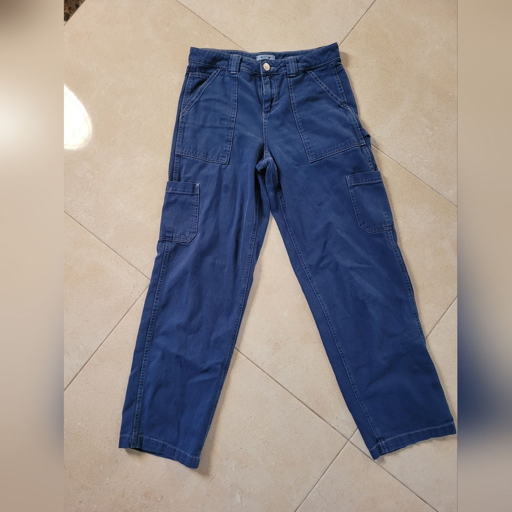 Garage blue cargo pants with white stitches